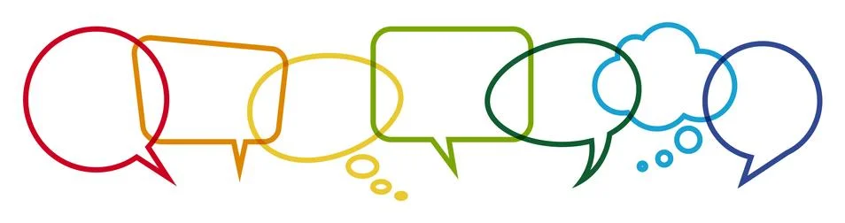 Colored speech bubbles in a row Stock Illustration