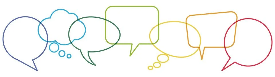 Colored speech bubbles in a row Stock Illustration
