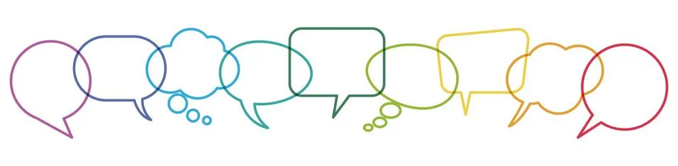 Colored speech bubbles in a row Stock Illustration