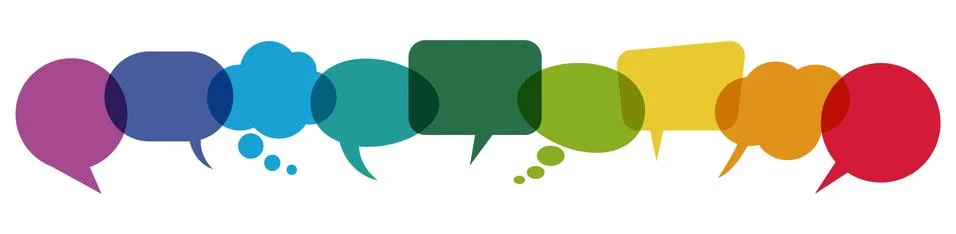 Colored speech bubbles in a row Stock Illustration
