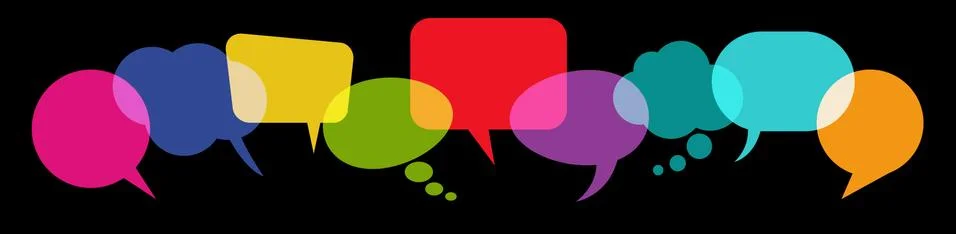 Colored speech bubbles in a row Stock Illustration