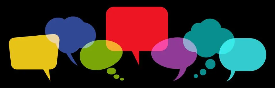 Colored speech bubbles in a row Stock Illustration