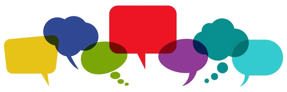 Colored speech bubbles in a row Stock Illustration