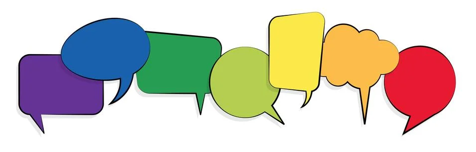 Colored speech bubbles in a row Stock Illustration
