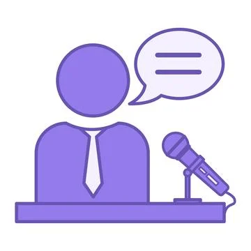 Colored Speech Icon. Vector Illustration. Man in Tie Speaks into Microphone.. Stock Illustration