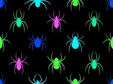 Colored spiders seamless pattern. Background for Halloween with spiders of di Stock-Illustration