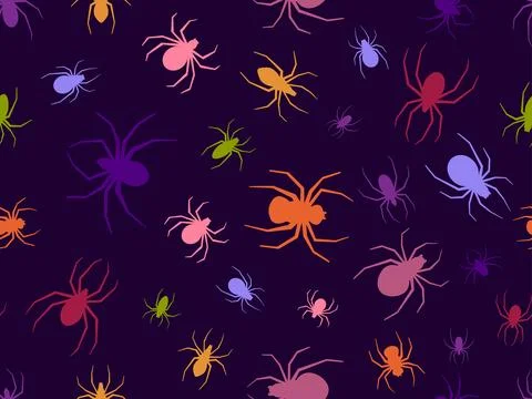 Colored spiders seamless pattern. Background for Halloween with spiders of di Illustrazione stock