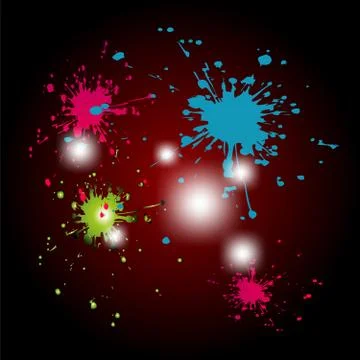 Colored splashes in abstract shape, isolated on black red background Illustrazione stock