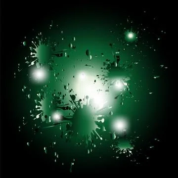 Colored splashes in abstract shape, isolated on dark green background Stock Illustration