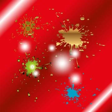 Colored splashes in abstract shape, isolated on red background Stock Illustration