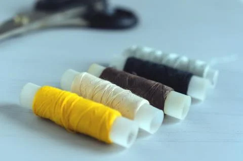 Colored spools of threads Stock Photos