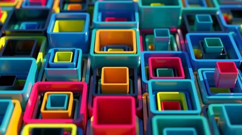 Colored square pipes of different heights are stacked inside each other 스톡 일러스트