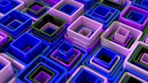 Colored square pipes of different heights are stacked inside each other 스톡 일러스트