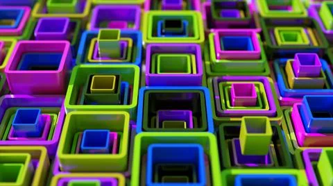 Colored square pipes of different heights are stacked inside each other. Blue 스톡 일러스트