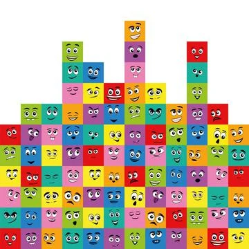 Colored Squares Comic Faces Funny Background Illustrazione stock