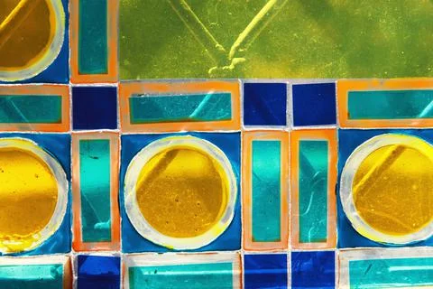 Colored stained glass. Geometric patterns on glass. Foto stock