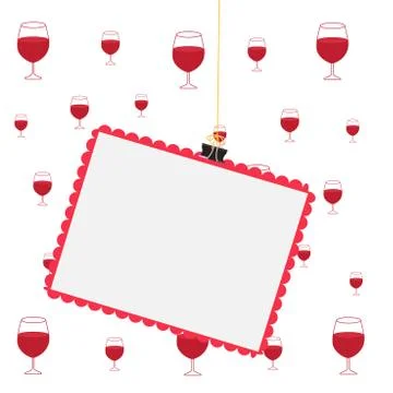 Colored stamp stuck by binder clip and string. Empty square frame with rounded Illustrazione stock