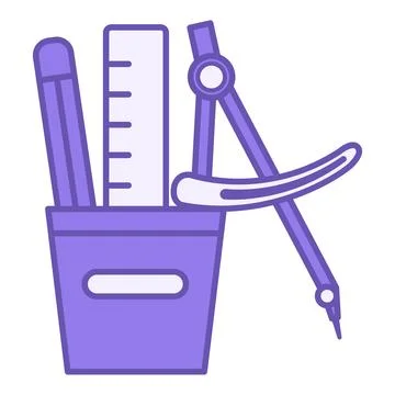 Colored Stationery Icon. Vector Icon. Pencil, Ruler, and Compass. Tools, Ed.. Illustration