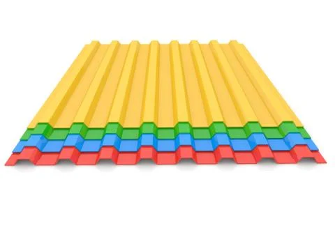 Colored steel profile panel sheets on a white background. Stock-Illustration
