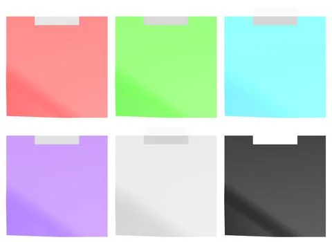 Colored sticky notes with transparent tape on top. 3D rendering Stock Illustration