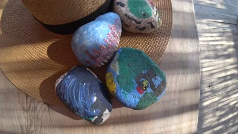 Colored Stones Standing on the Table 2 Stock Footage 143616151