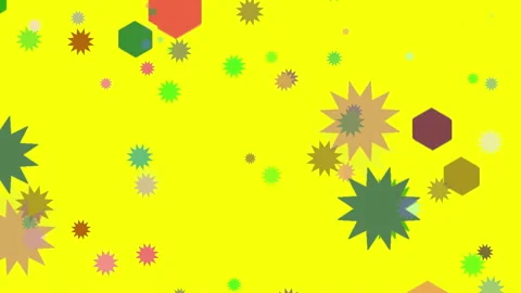 Colored Stras And Hexagons Jumping On Yellow Loop Background Stock-Footage 89400061