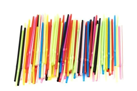 Colored straw isolated on a white background in a horizontal position Stock Photos