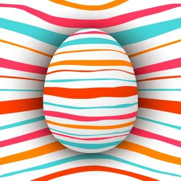 Colored striped egg with simple pink, orange, red, blue stripes. Abstract bri Stock Illustration