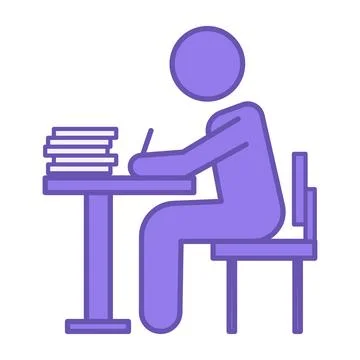 Colored Study Icon. Vector Illustration. Student Sitting at a Desk and Writ.. Stock Illustration