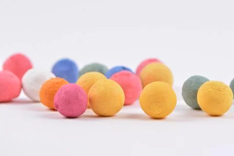 Colored Styrofoam balls Decorative Polystyrene Spheres Baubles Stock Photos