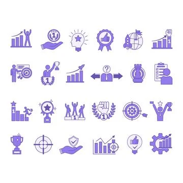 Colored Success Icon Set. Vector Icons: Goal, Trophy, Achievement, Strategy.. Ilustración de archivo