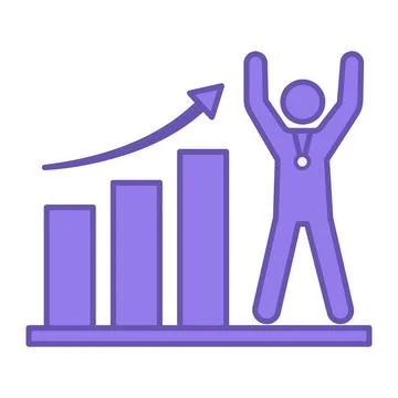 Colored Success Icon. Vector Illustration. Chart with Up Arrow and Man with.. Stock Illustration
