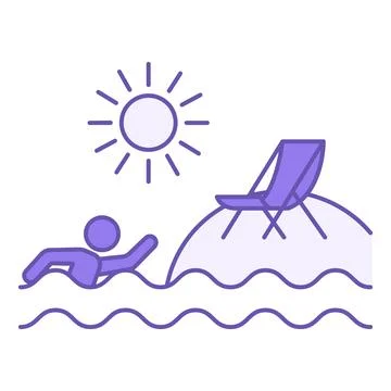 Colored Summer Icon. Vector Icon of Deck Chair on the Beach, Sun, and Float.. Stock Illustration