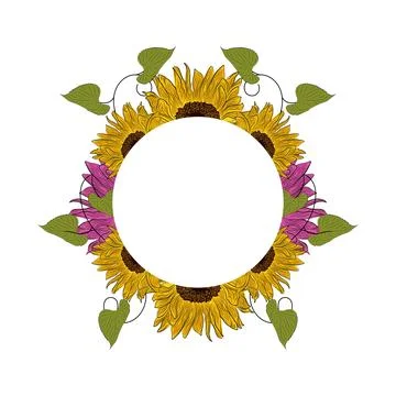 Colored sunflower frame Flower border Vector 스톡 일러스트
