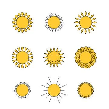Colored suns icons vector set Stock Illustration