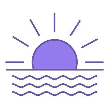 Colored Sunset Icon. Vector Icon of the Sun on the Ocean Background. Times .. Stock Illustration