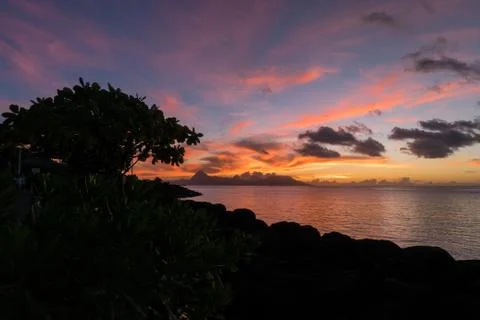 Colored sunset on an island Stock Photos