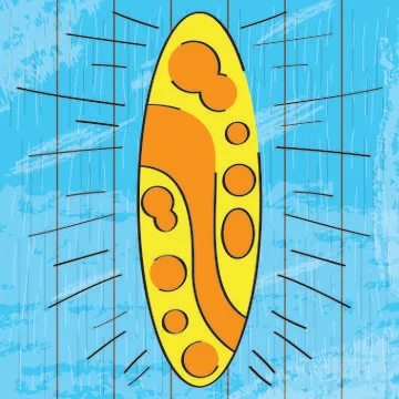 Colored surfboard on a water background Stock Illustration