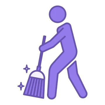 Colored Sweep Icon. Vector Illustration. Man with a Broom. House or Street .. Illustrazione stock