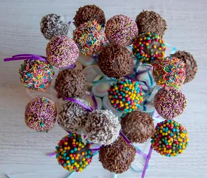 Colored Sweet Cake Pops Candy. 库存照片
