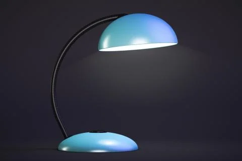 The colored table lamp is on. Dark background. Stock Illustration