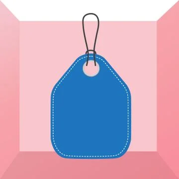 Colored tag vertically positioned rectangle label. Empty badge bound by string Illustrazione stock