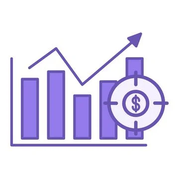 Colored Target Icon. Vector Illustration. Chart with Up Arrow. Financial Go.. Ilustración de archivo