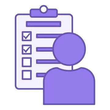 Colored Task Icon. Vector Icon of Employee and Task List with Checkmarks. B.. Illustrazione stock