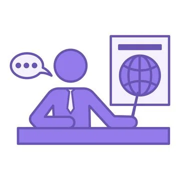 Colored Teach Icon. Vector Illustration. A Teacher in a Tie Conducts a Geog.. Stock Illustration