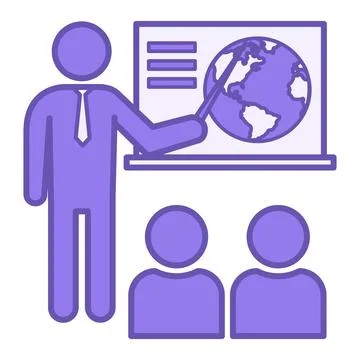 Colored Teacher Icon. Vector Icon. The teacher Shows Children Geography of .. Stock Illustration