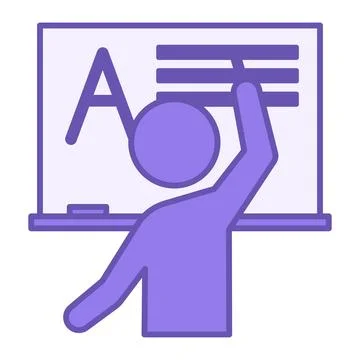 Colored Teaching Icon. Vector Illustration. Teacher Writing on a Chalkboard.. Stock Illustration