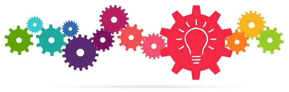 Colored team work gears with light bulb Stock Illustration