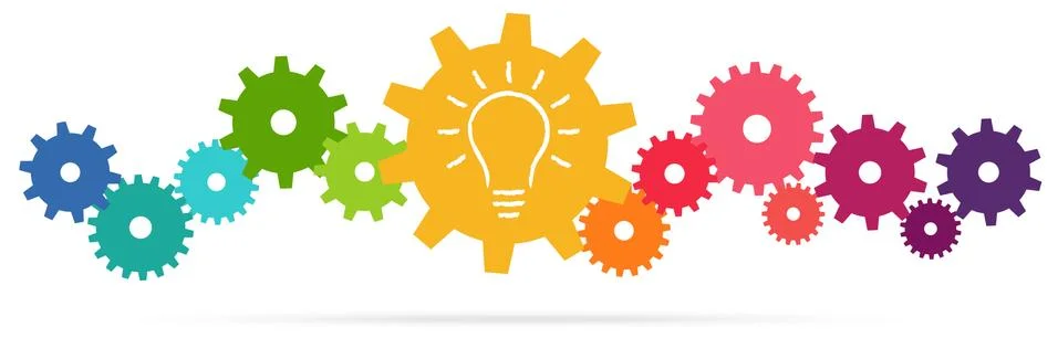 Colored team work gears with light bulb Stock Illustration