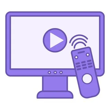 Colored Television Icon. Vector Icon. TV, Play Button, and Remote Control. .. Illustrazione stock